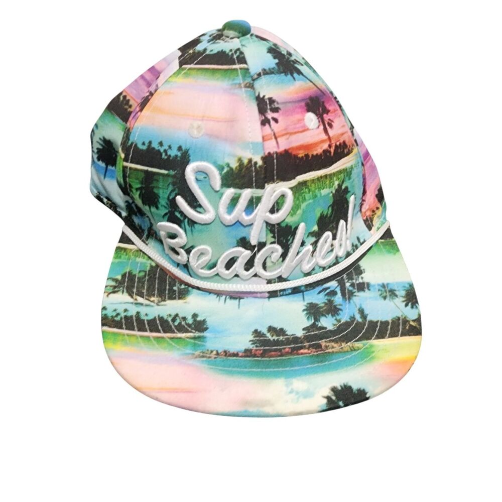 Empyre Tropical Snapback Hat Palm Tree Sunset Print Flat Brim Skate‎ Streetwear